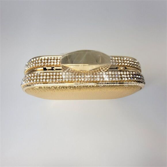 Gold Metallic Evening Purse Gold Minaudiere Cocktail Clutch Purse - Picture 8 of 11